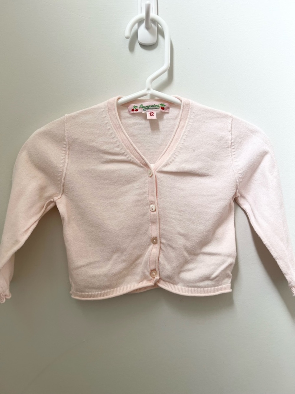 Bonpoint Elegant Soft Pale Pink Knit Cardigan